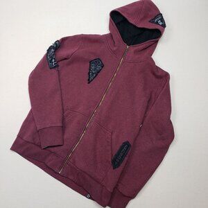 PlazmaLab Men's Red Pochita Bordeaux Mouline Long Sleeve Skater Rock Hoodie Sz L